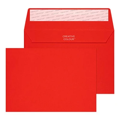 Bild av Blake Creative Colour C6 114 x 162 mm 120 gsm Peel and Seal plånboksfodral kuvert (15106) pelarlåda röd förpackning med 25