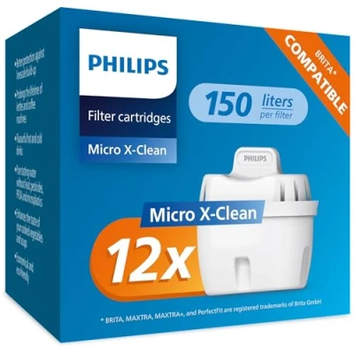 Bild av Philips vattenersättningsfilterpatroner, 12 pack, Brita kompatibel, minskar mikrofiber, klor, LIMESCALE, tungmetaller