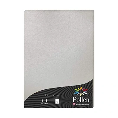 Bild av Clairefontaine Ref 4199C pollenfärgat papper (paket med 50 ark) A4 (210 x 297 mm), 120 gsm papper, bläckstråleskrivare och laserskrivarkompatibel, syrafri silver