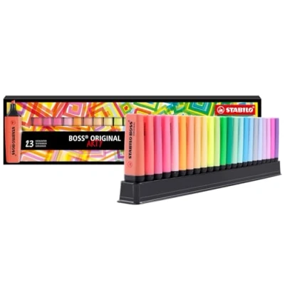 Bild av Överstrykningspenna Stabilo Boss Original ARTY 23 bordstabletter 9 ljusfärger, 14 pastellfärger