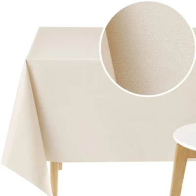 Bild av KP HOME Vattentät PVC bordsduk rektangulär vaxduk 78 x 140 cm 200 moderna strecklinjer bordskläder torka rent vinylmiddag torkbart plastbordsskydd i gräddbeige beige