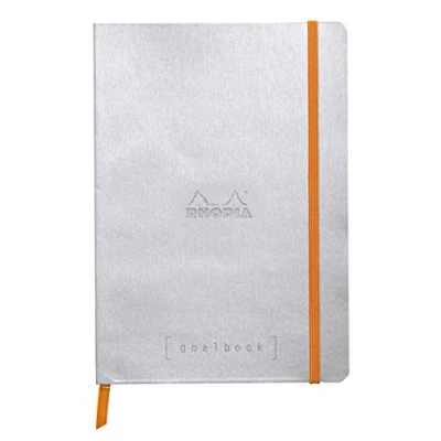 Bild av Rhodia 117741C Anteckningsbok Goalbook (DIN A5, 14,8 x 21 cm, prick, praktisk och trendig, med mjukt lock, 90 g, elfenbensfärgat papper, 120 ark, elastiskt band, bokmärken) 1 st, silver
