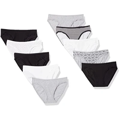Bild av Amazon Essentials Women&#039;s Bikinitrosor underkläder i bomull (finns plusstorlek), Pack of 10, Blommig/Flerfärgad/Prickar/Rand, S