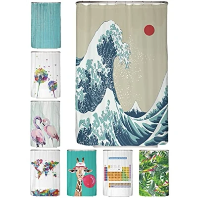 Bild av arteneur® Duschdraperi, mögelbeständigt, 120 x 180 cm, återvunnet med Oeko Tex standard 100, viktad fåll, ogenomskinligt, vattentätt, tvättbart, 8 ringar och e bok, japansk våg