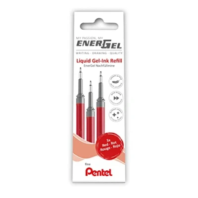 Bild av Pentel LRN5 3B påfyllningsplugg för energelpennor 0,5 boll = 0,25 mm linjetjocklek, nålspets, 3 stycken, röd