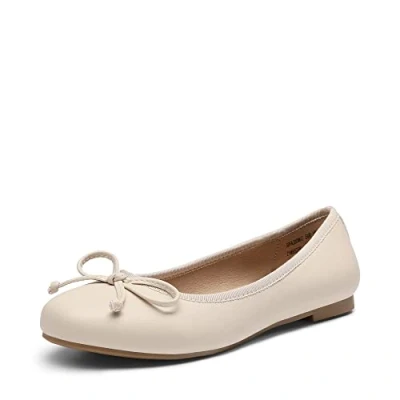 Bild av DREAM PAIRS ballerinaskor för damer platta klassiska, eleganta och bekväma balettskor med rosettkant, Beige, 41 EU