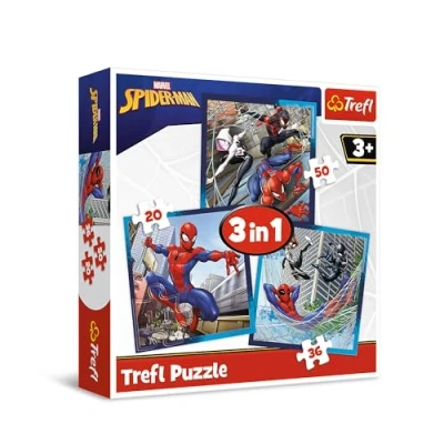 Bild av Trefl Marvel Spiderman, Spindelvänner Pussel 3i1, 3 läggspel, från 20 till 50 bitar Olika svårighetsgrader, Underhåll för barn år