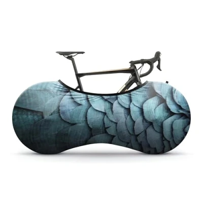 Bild av Velo Sock Cykel inomhusöverdrag för förvaring och transport, elastiskt smutsskyddstyg, cykelresskydd med snäppfästen, flera mönster, snyggt tillbehör Feathers