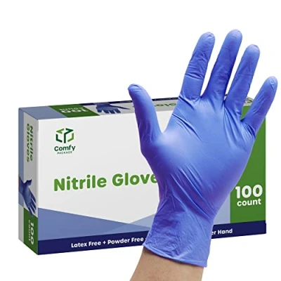 Bild av Comfy Package Bekvämt paket [100 räkning] Nitrile Disposable handskar 4 mil Latexfri och gummifri Icke stadig pulverfria M