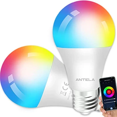 Bild av ANTELA Smart Wifi Glödlampa E27 /9W/806 Lumen/16 Miljoner Färger/2700 6500K, Smarta Lampor Kompatibel med Alexa/Google Home,Fjärrstyrning,Scheman och Timers,2 Pack