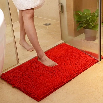 Bild av ele ELEOPTION Soft Shag badmatta, kök, dörrfotsdörr, halkfri matta, absorberande band, dörrmatta för dusch, lurvig matta 50 x 80 cm, röd