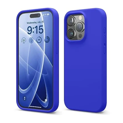 Bild av elago Kompatibel med iPhone 15 Pro Fodral, Flytande Silikon Heltäckande Skydds Stötsäkert, Smalt telefon Reptåligt Mjukt Mikrofiberfoder 6,1 tum (koboltblå)