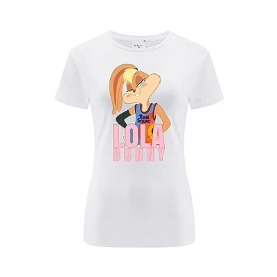 Bild av Warner Bros. Space Jam 2, 021, Kortärmad T shirt dam, 100% bomull, Ensidigt levande tryck, Size XS, White, Sömlös design, Smidigt och elastiskt tyg för vardaglig lätthet