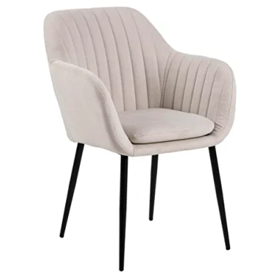 Bild av AC Design Furniture Wendy Matrumsstol med armstöd, 1 st, beige köksstol, stoppstol mikrofiberöverdrag och svarta metallben, modern matstol i retrostil, matrumsmöbler
