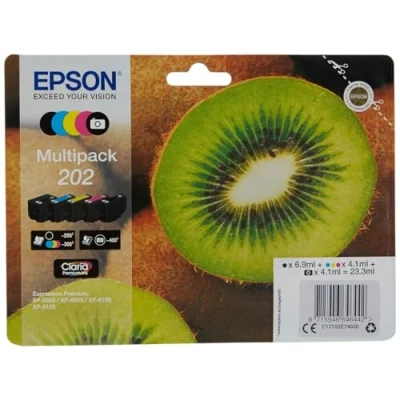 Bild av Original bläck Epson 202 multipack med 5 svart, gul, cyan, magenta, foto, originalförpackning, RF /akustisk arm för Expression Premium XP 6000, 6005