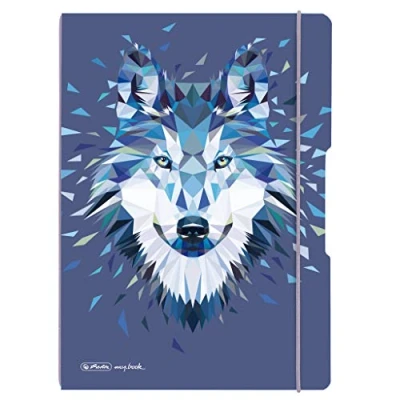 Bild av Herlitz 50027262 Flex anteckningsbok med avtagbart fodral, A4, 2 x 40 ark, Design: Vilda djur varg, 1 artikel A4 liniert Wolf