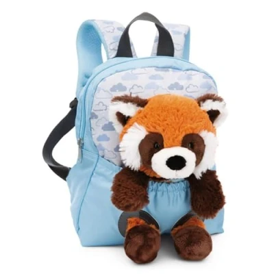 Bild av NICI barnryggsäck blå 2 i 1 med gosedjur röd panda 25cm Kindergarten ryggsäck flickor &amp; pojkar Mjukt ryggparti justerbara remmar 49852