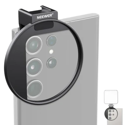 Bild av NEEWER Uppgraderad 67 mm telefonfiltermontering gängad lins filterklämma med kallt skofäste, låsknopp, 13 öppning kompatibel iPhone 15 Pro Max Plus 14 Samsung Galaxy S22 S23 Ultra, LA006