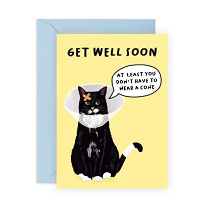 Bild av CENTRAL 23 &#039;Get Well Soon&#039; kort &#039;Feel Better roligt katt pappa uppmuntra veganskt bläck levereras med roliga klistermärken
