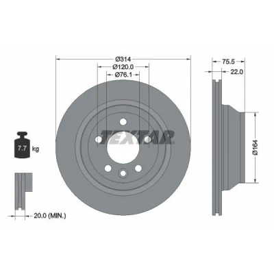 Bild av TEXTAR PRO 92121903 Disque de frein 314 22 05/06 120 ventilé l&#039;extérieur revêtu sans boulon fix roue, moyeu roue