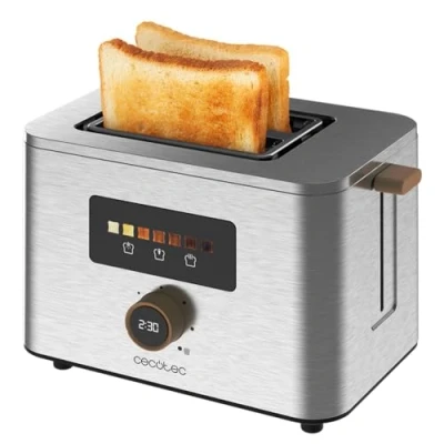Bild av Cecotec Vertikal Brödrost Touch&amp;Toast Double. 950 W, 2 Brödskivor, Extra Breda 3,8 Cm Fack, Pekskärm Och Digital Knopp, Ytbehandlingar I Rostfritt Stål