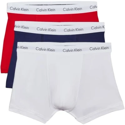 Bild av Calvin Klein herr Boxershorts 3P Trunk, Flerfärgad (vit/röd ingefära/pyroblå), M