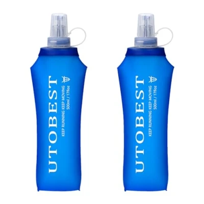 Bild av UTOBEST Flexibel drickflaska, vikbara, löpande, vikbara vattenflaskor i den mjuka flaskan med sugrör 600 ml/500 ml/350 ml/250 ml BPA fri PVC (500 2 stycken)