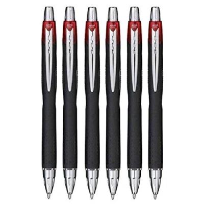 Bild av Uni Ball röd jetstream infällbar bred bläckpenna 1 mm nålspets &amp; 0,45 linjebredd vattentät ljusbeständig snabbtorkande pigmentbläck för snabb skrivning SXN 210 (paket med 6)