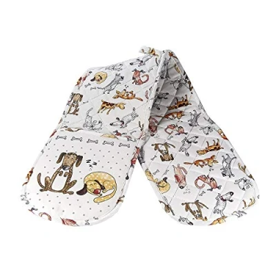 Bild av SPOTTED DOG GIFT COMPANY Dubbel Ugnshandskar, Köksugnshandskar, Ugnsvant Värmebeständiga Hängslinga för Matlagning, Bakning Hund motiv Present till Hundälskare