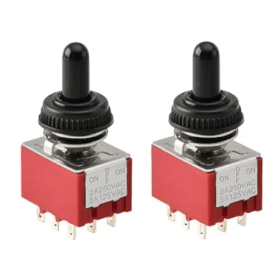 Bild av Heschen Miniatyr vippströmbrytare MTS 303 ON OFF 3PDT 9 stift, 2A 250V, 6A 125V, UR listad, med vattentätt fodral, paket 2