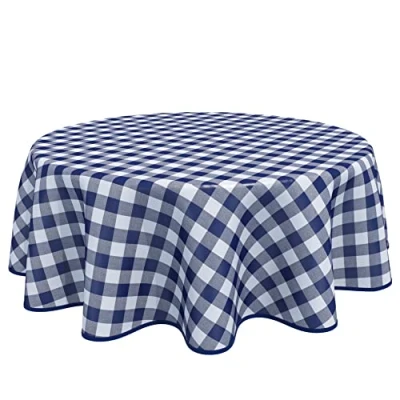 Bild av Rund vaxduk i PVC, avtorkningsbar bordsduk, bordsskydd, gingham rutig, 160 cm (62 tum) blå