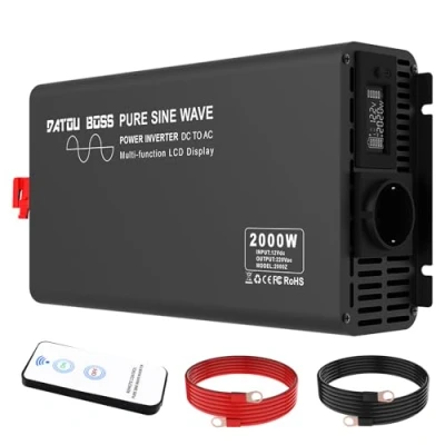 Bild av DATOUBOSS Spänningsomvandlare 12v till 230v Ren Sinus 2000w Toppeffekt 4000W Med LED display och AC uttag Trådlös fjärrkontroll