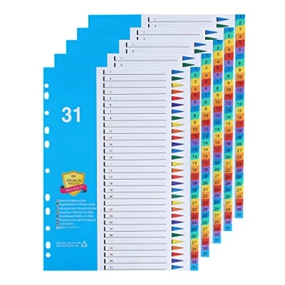 Bild av [5 pack] A4 fildelare 31 artikelnummer 1 31,31 del indexdelare ämnesdelare med siffror flerstansade förstärkta färgindexflikar