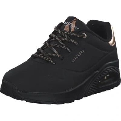 Bild av Skechers Uno Shimmer Away Sneaker för kvinnor, Svart Durabuck Roséguld Duraleather Trim, 39.5 EU