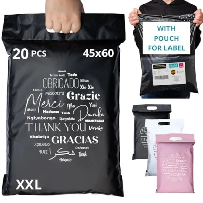 Bild av EMBALLAX 20 Vinted XXL paket med kant stor storlek 60 x 45 cm opak/ULTRA resistent/vattentät fraktplastkuvert kläder och kartong fraktpåse/väska tack