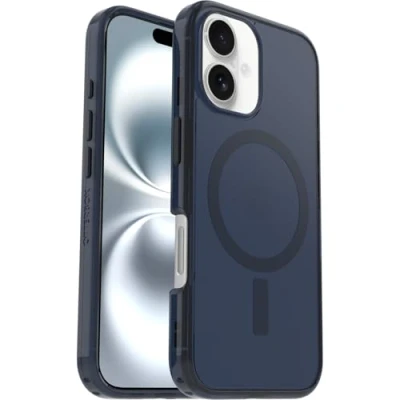 Bild av Otterbox Symmetry Series Clear MagSafe skal för iPhone 16, stöttåligt, fallsäkert, skyddande tunt skal, testad till militärstandard x3, Klar/Blå