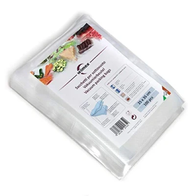 Bild av Wimex 100 vakuumpåsar 25 x 35 cm (35 mt) BPA fri sous vide stabil svetssöm lämplig för alla balkar vakuumtätare vakuumrullar Tillverkad i Italien (25 35)