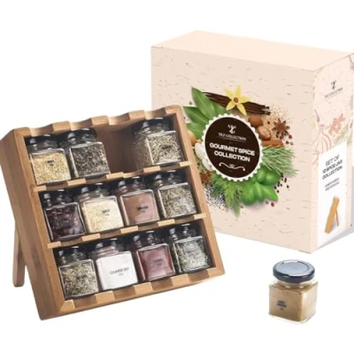 Bild av Kryddställ med kryddor ingår matlagningsgåvor för män kvinnor 12 örter, och matlagning blandade örter set trä fristående påfyllningsbara presentpaket,