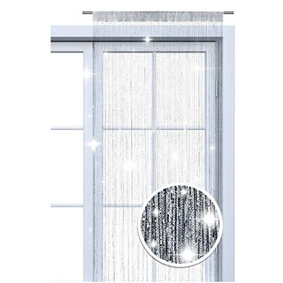 Bild av wometo trådgardin glittergardin oekoTex 90 x 245 silver glänsande dekorativ halsduk transparent halvtransparent jul