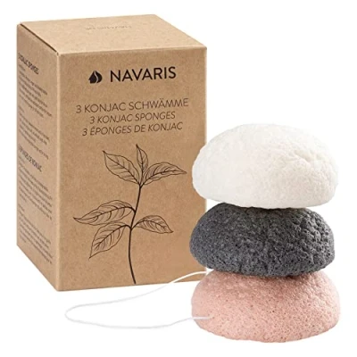 Bild av Navaris 3x Konjac Sponge Set Ansiktssvamp rengöringsvamp Svampar för oren normal känslig hud naturligtvis vegan ph neutral 3 stycken