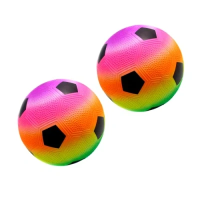 Bild av 2 Leksaksbollar för Barn av PVC. Uppblåsbar fotboll med regnbåge. Mjuk Boll barn. att spela på stranden, parken, poolen, semester. Diameter 23cm.