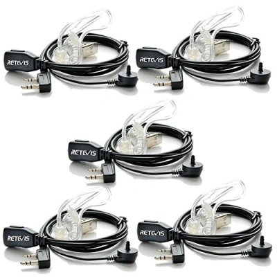 Bild av Retevis radio öronsnäcka 2 stift dold akustisk tub headset kompatibel med Walkie Talkie RT24 RT27 RT668 RT622 RT5R eSynic Baofeng UV 5R BF 888S KENWOOD hörlurar för (5 st)