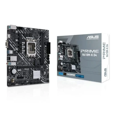 Bild av ASUS Prime H610M K D4 Intel H610 (LGA 1700) mic ATX moderkort med DDR4, PCIe 4.0, M.2 kortplats, Realtek 1 Gb Ethernet, HDMI, D Sub, USB 3.2 Gen portar, SATA 6 Gbps, COM rubrik, RGB rubrik