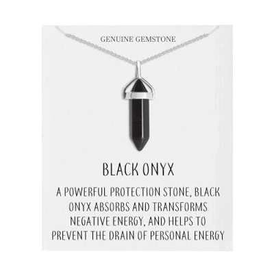 Bild av Philip Jones Svart Onyx ädelsten halsband med citatkort, onyx,