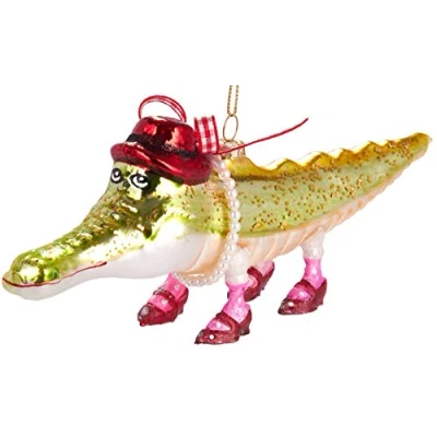 Bild av BRUBAKER Rolig Krokodil Med Hatt och Skor Handmålad Julboll i Glas Handblåst Julgransdekorationer Figur Deco Hängen Trädboll 20 cm