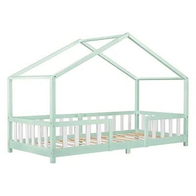 Bild av Juniorsäng Treviolo hussäng med sängskydd 200x90cm furu mintfärgad [en.casa]