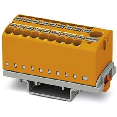 Bild av PHOENIX CONTACT PTFIX 6/18X2,5 NS35 OG distributionsblock, block med vertikal justering och integrerad inmatning, 690 V, 24 A, antal anslutningar 19, tvärsnitt 0,14 mm²