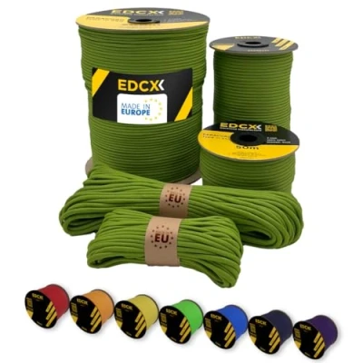 Bild av EdcX Paracord 4 mm, 35+ solida färger (15m, 30m, 50m, 100m, 300m) Idealisk för hantverk, gör det själv, camping 100% nylonrep 4mm Tactical Cord 550 Typ III