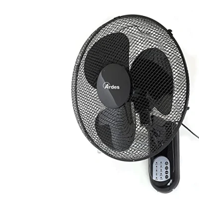 Bild av ARDES väggfläkt med 3 roterande vingar (40 cm), fjärrkontroll, automatisk växling, justerbar timer och hastighetsinställningar, svart AR5W40R