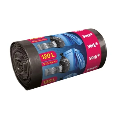 Bild av YORK Svarta soppåsar 120 l (1 rulle med 10 stycken) soppsäck liter stora robusta extra starka